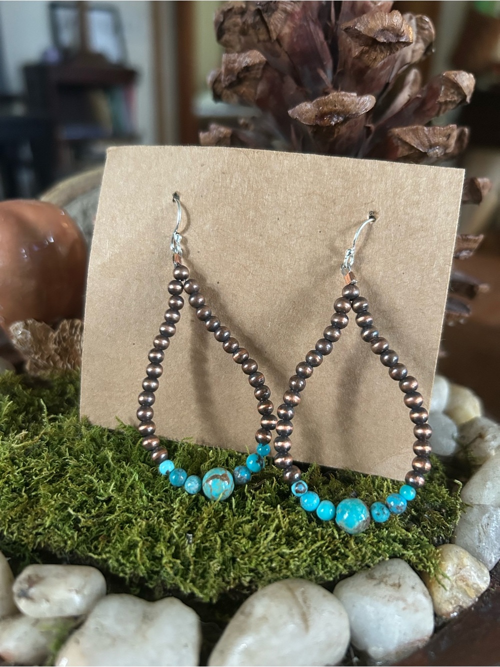 Copper pearls and turquoise earrings